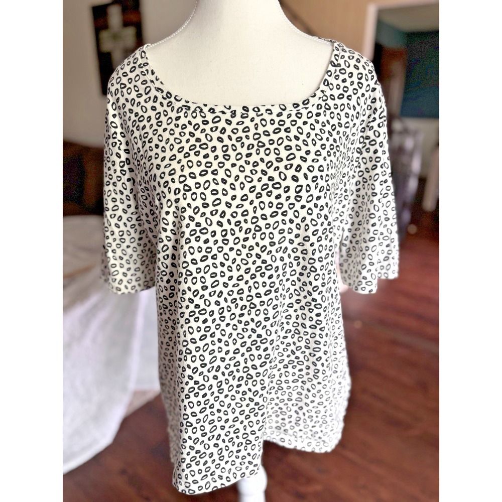 Talbots Top Womens XL Black White Plaid Leopard Print Boat Neck Stretchy